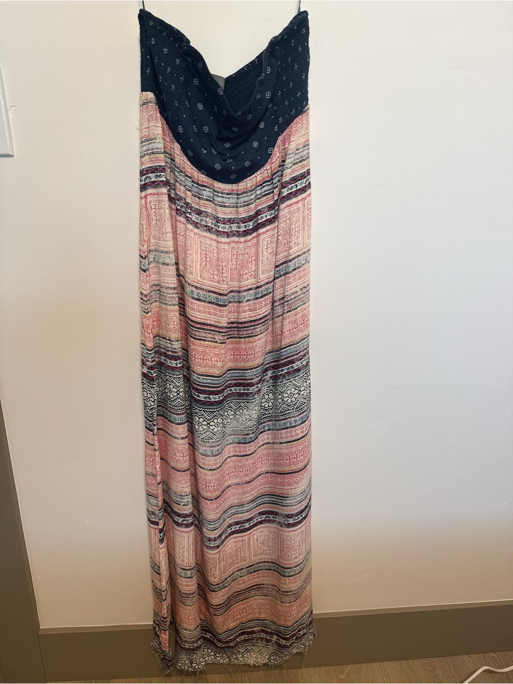 Roxy Navy & Pink Patterned Strapless Maxi dress